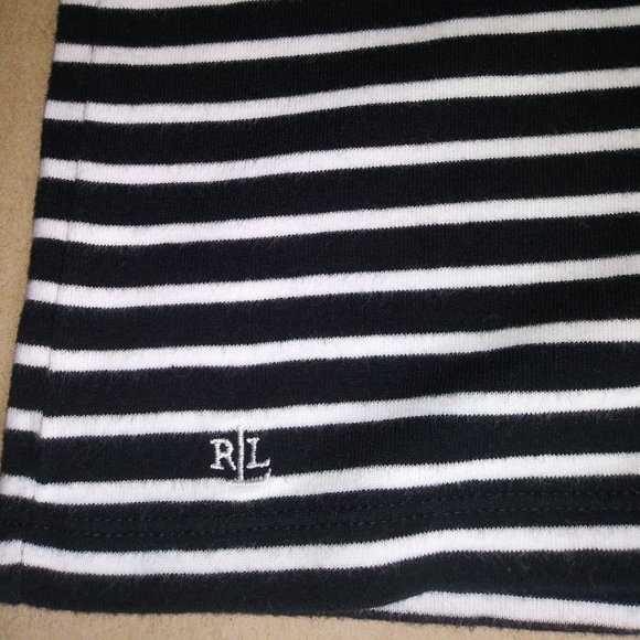 Lauren Ralph Lauren V-Neck Nautical Stripe Blue White Roll Tab Sleeve Size M - Picture 4 of 5